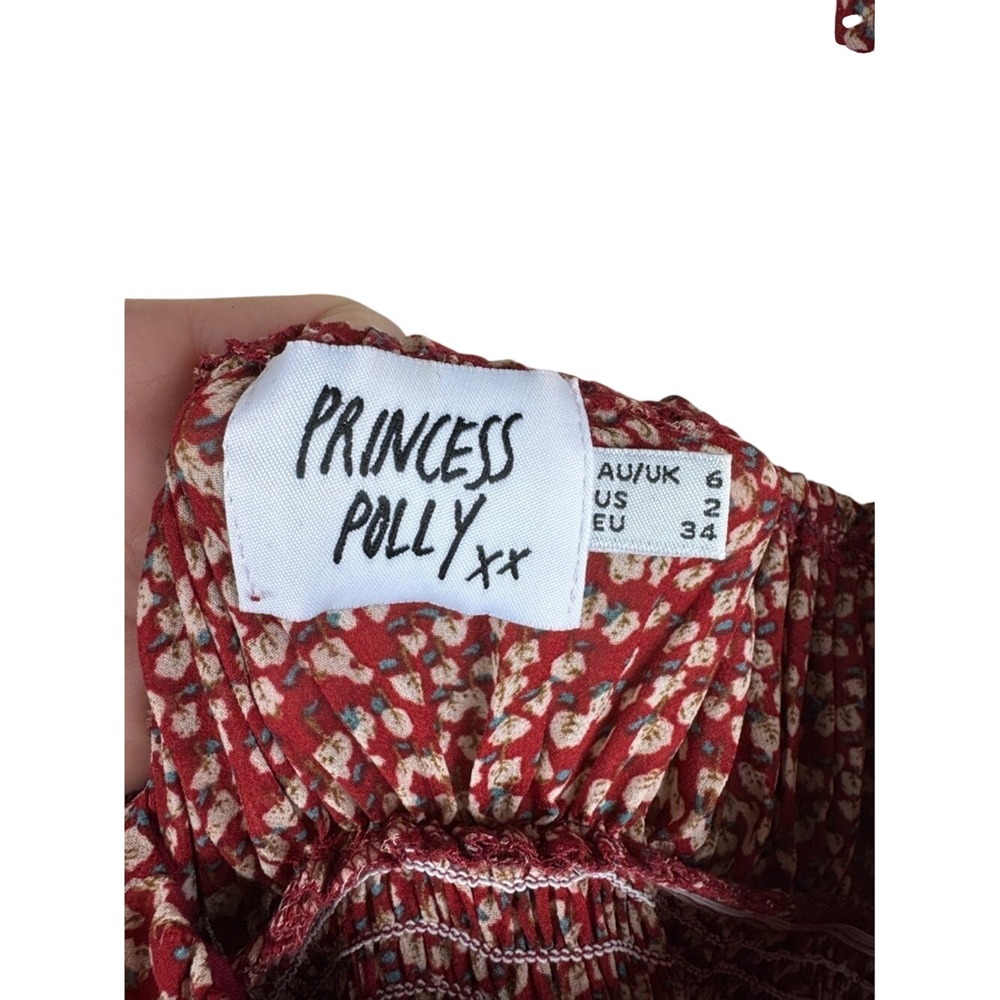 Princess Polly Red Floral Smocked Mini Dress Adjustable‎ Tie Shoulder Beach Vibe - Picture 4 of 11